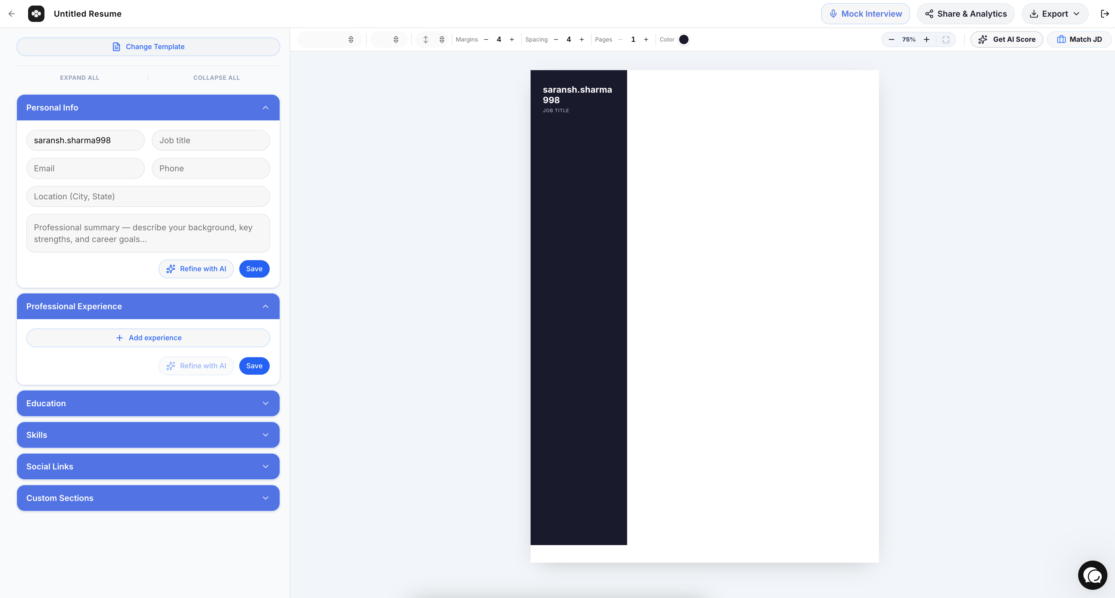 Rothr Resume Builder